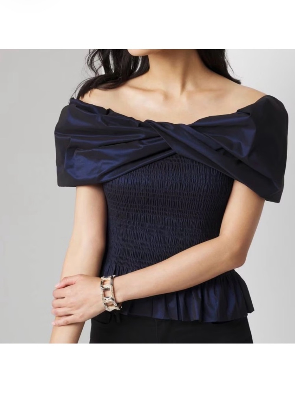 WHBM Black Blue Iridescence Taffeta Bustier Top women’s Sz 10 NWT